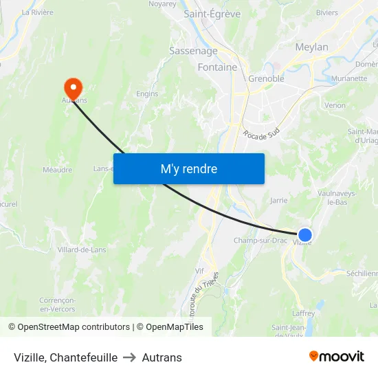 Vizille, Chantefeuille to Autrans map