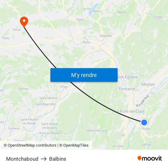 Montchaboud to Balbins map