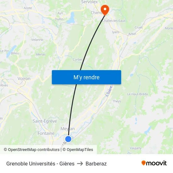 Grenoble Universités - Gières to Barberaz map
