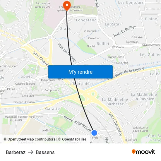 Barberaz to Bassens map