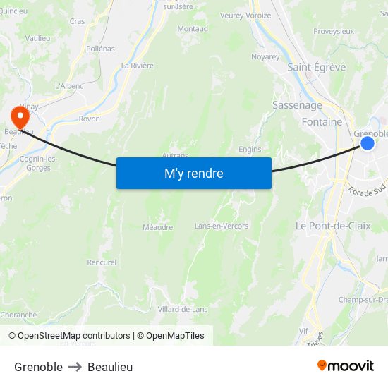Grenoble to Beaulieu map