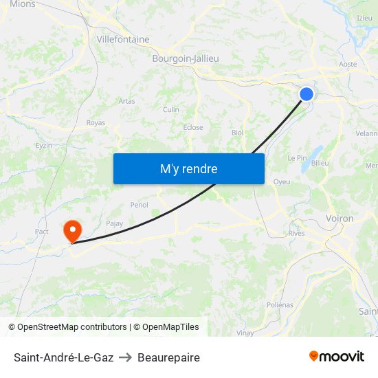 Saint-André-Le-Gaz to Beaurepaire map