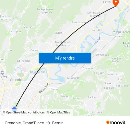 Grenoble, Grand'Place to Bernin map
