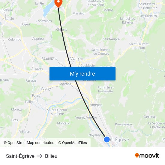 Saint-Égrève to Bilieu map