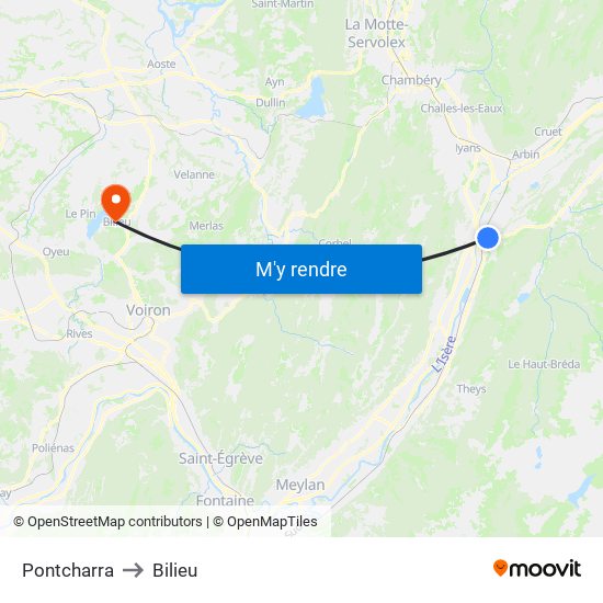 Pontcharra to Bilieu map