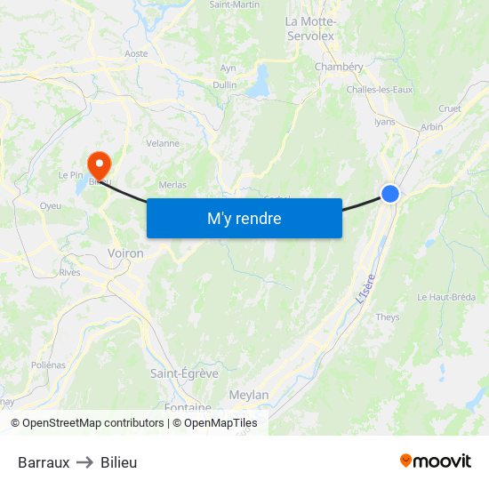 Barraux to Bilieu map