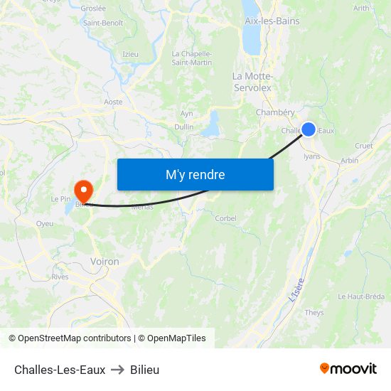 Challes-Les-Eaux to Bilieu map