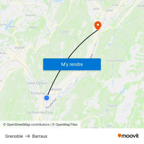 Grenoble to Barraux map