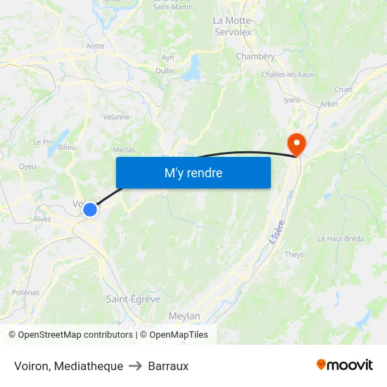 Voiron, Mediatheque to Barraux map