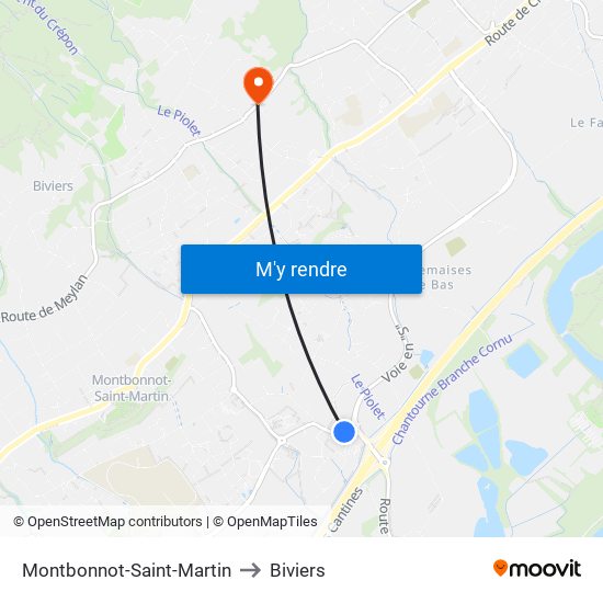 Montbonnot-Saint-Martin to Biviers map