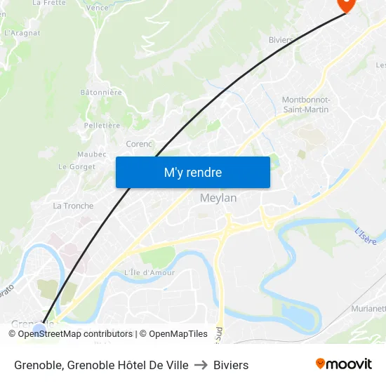 Grenoble, Grenoble Hôtel De Ville to Biviers map