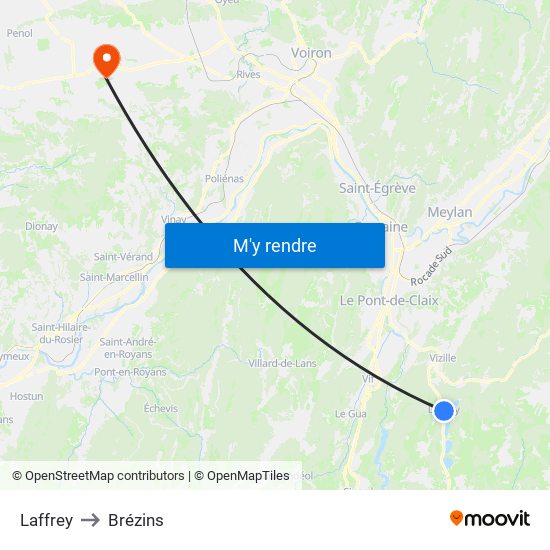 Laffrey to Brézins map
