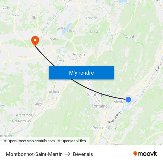 Montbonnot-Saint-Martin to Bévenais map