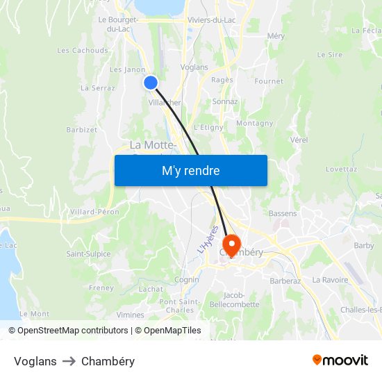 Voglans to Chambéry map