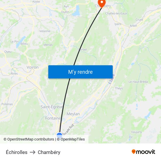 Échirolles to Chambéry map
