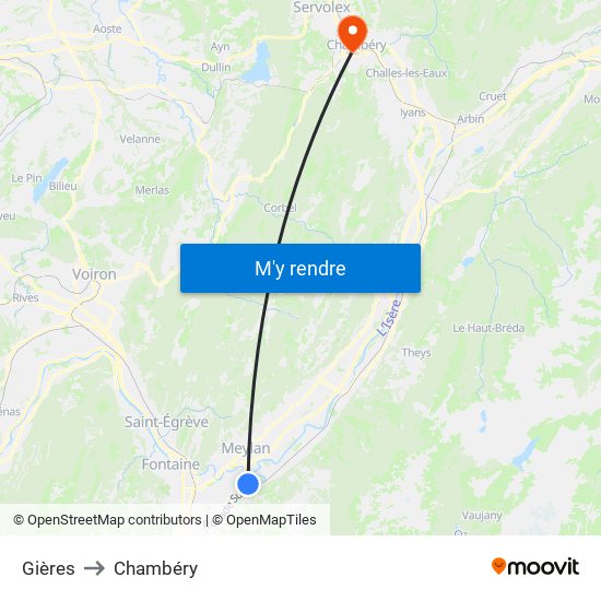 Gières to Chambéry map