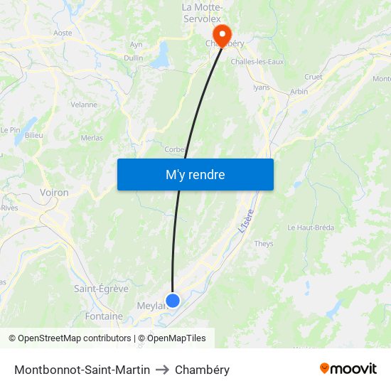 Montbonnot-Saint-Martin to Chambéry map