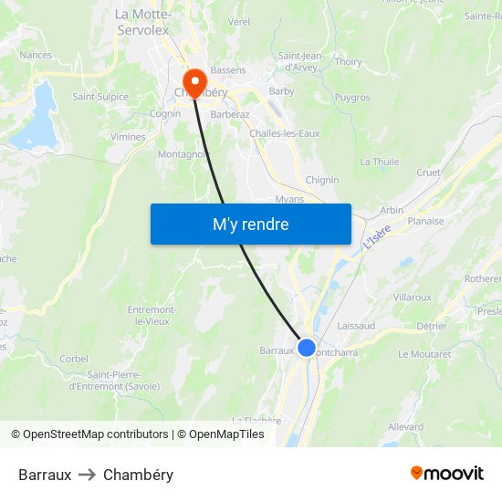 Barraux to Chambéry map