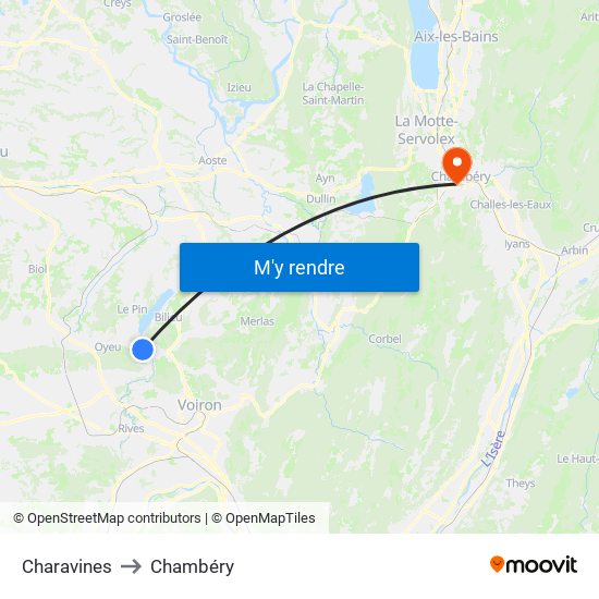 Charavines to Chambéry map