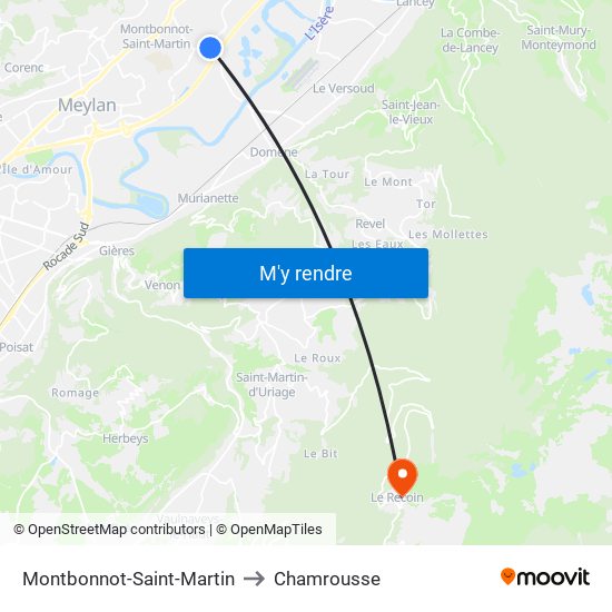 Montbonnot-Saint-Martin to Chamrousse map