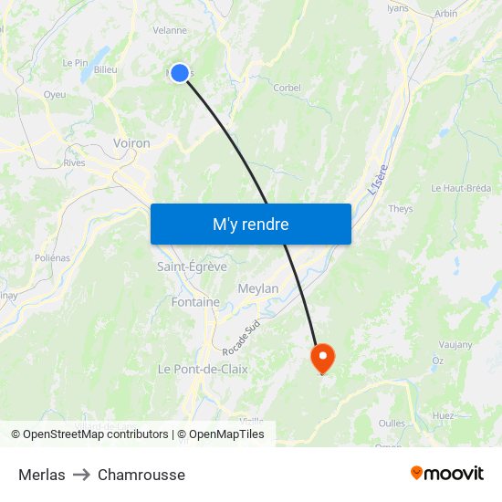 Merlas to Chamrousse map