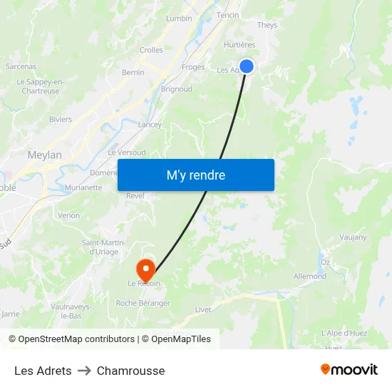 Les Adrets to Chamrousse map