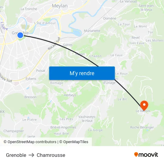 Grenoble to Chamrousse map