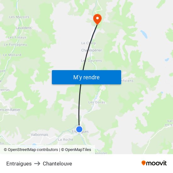 Entraigues to Chantelouve map