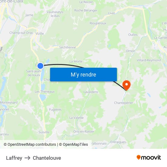 Laffrey to Chantelouve map