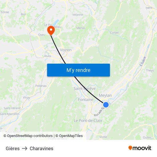 Gières to Charavines map