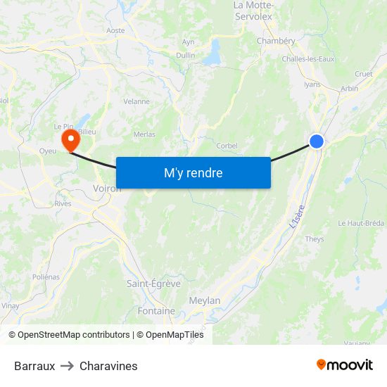 Barraux to Charavines map