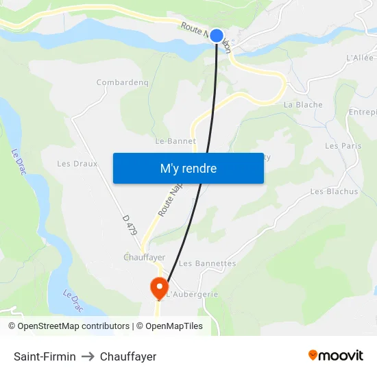 Saint-Firmin to Chauffayer map