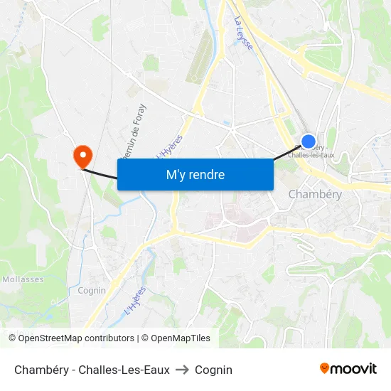 Chambéry - Challes-Les-Eaux to Cognin map