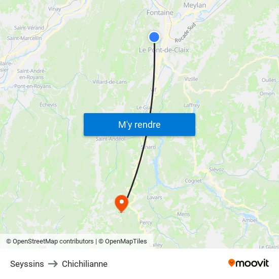 Seyssins to Chichilianne map