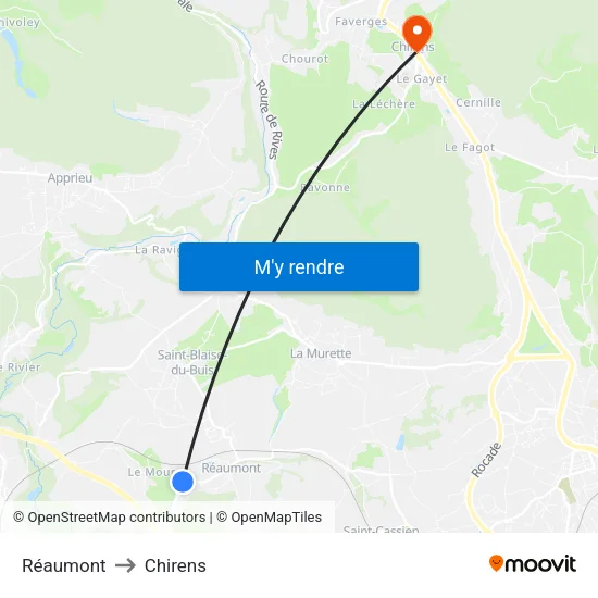 Réaumont to Chirens map