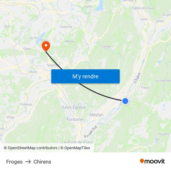 Froges to Chirens map