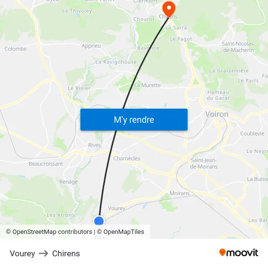 Vourey to Chirens map