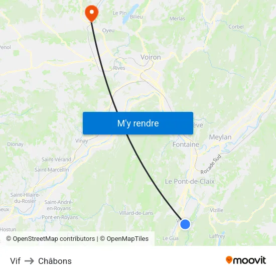 Vif to Châbons map