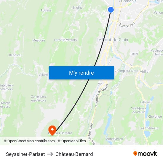 Seyssinet-Pariset to Château-Bernard map