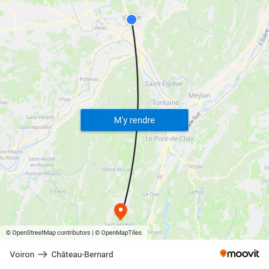 Voiron to Château-Bernard map