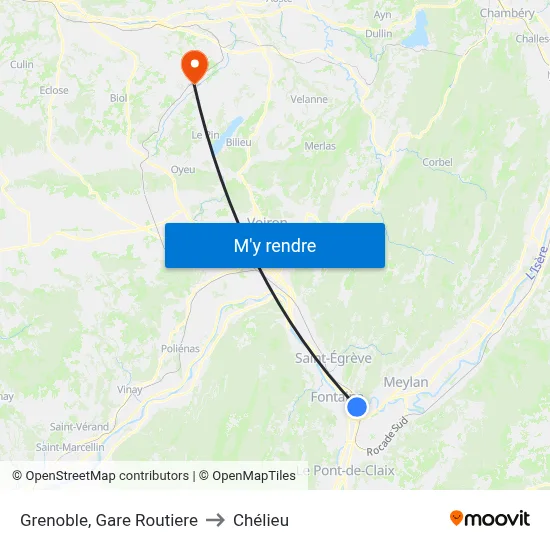 Grenoble, Gare Routiere to Chélieu map