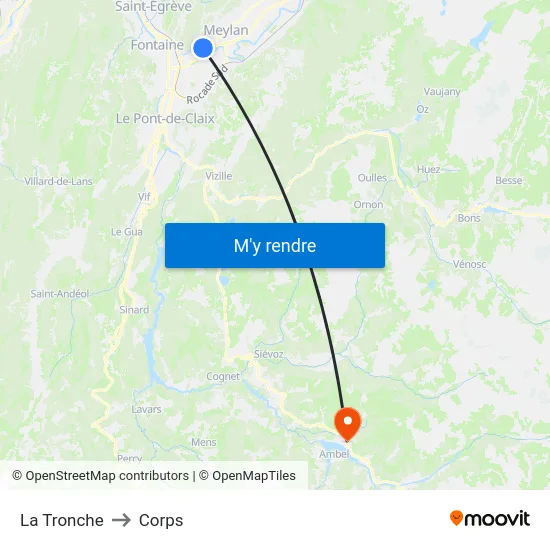La Tronche to Corps map
