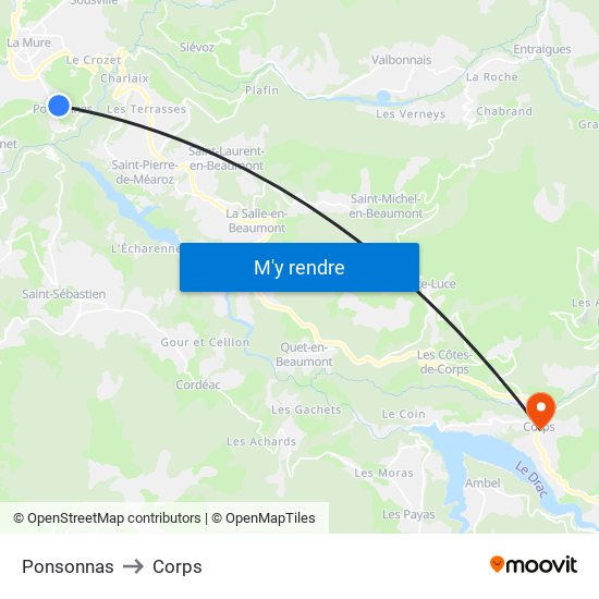 Ponsonnas to Corps map