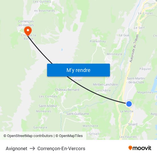 Avignonet to Corrençon-En-Vercors map