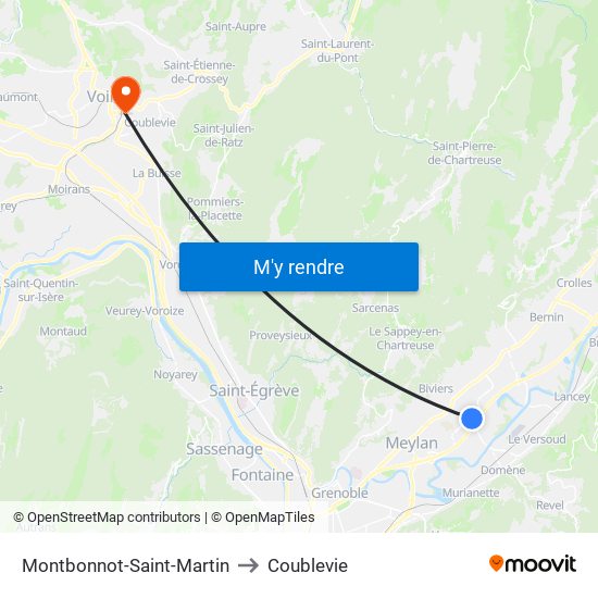 Montbonnot-Saint-Martin to Coublevie map