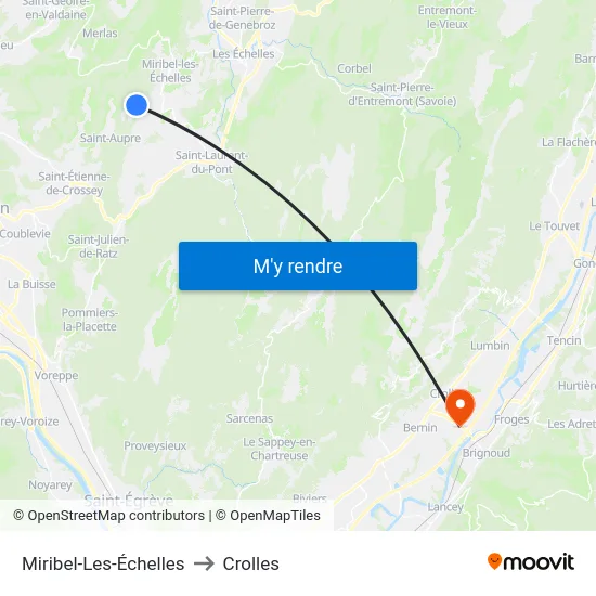 Miribel-Les-Échelles to Crolles map