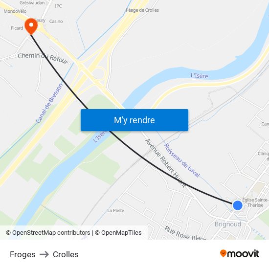 Froges to Crolles map