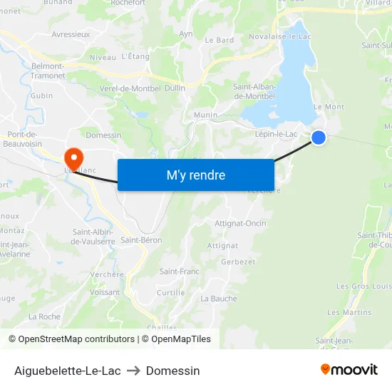 Aiguebelette-Le-Lac to Domessin map