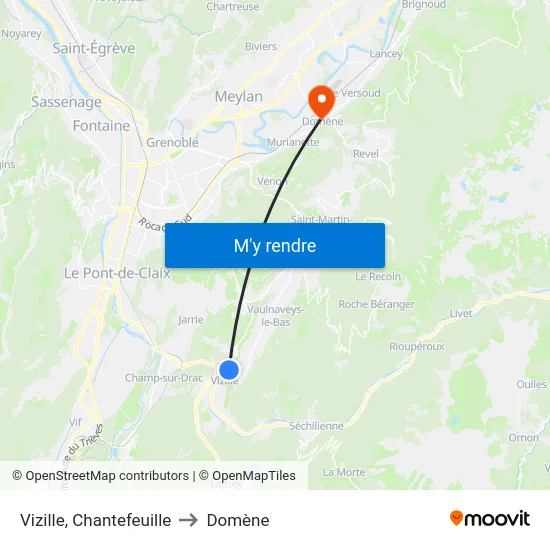 Vizille, Chantefeuille to Domène map