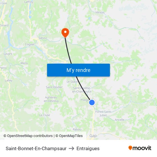 Saint-Bonnet-En-Champsaur to Entraigues map